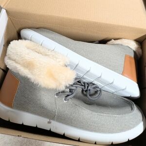 C&C California Gray Sneakers with Cream Fur and Tan Accents